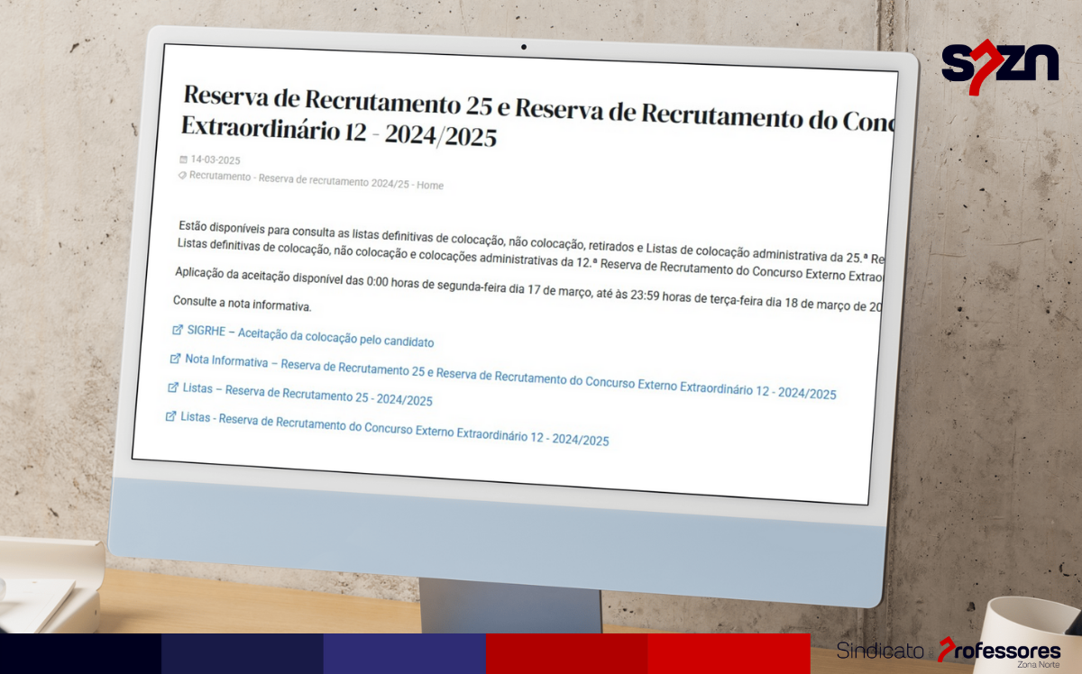 Reserva de Recrutamento 25 e Reserva de Recrutamento do Concurso Externo Extraordinário 12 - 2024/2025